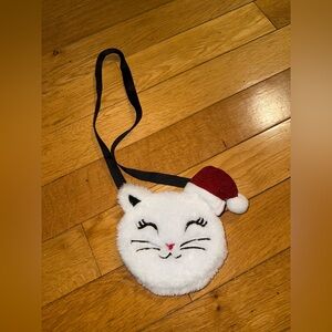 Festive Cat Face Plush shoulder Bag with Santa Hat